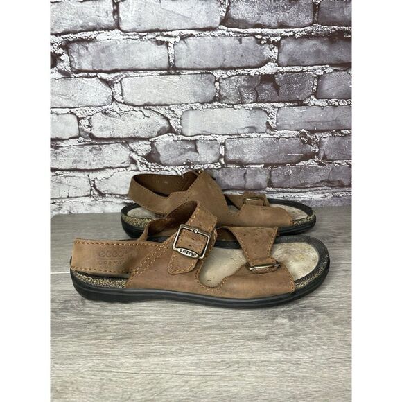 Ecco Cosmo Brown Leather Casual Comfort Cork Strap Sandals Men Sz 46EU/12.5M US - Picture 1 of 16